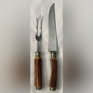 Vintage Othello Solingen Anton Wingen Jr 2 Piece Stag Handle Carving Set
